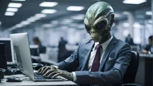 alien working in office