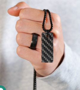 carbon fiber Wedding ring and necklace